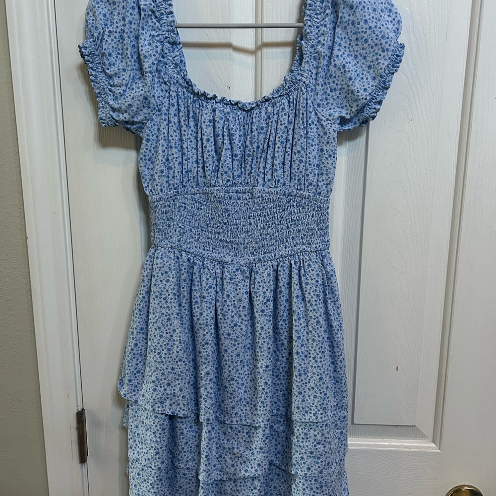Hollister Blue Ruched Tiered Sundress
